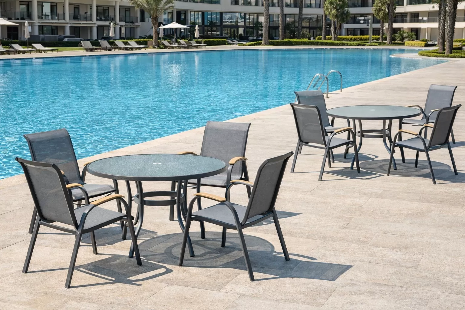 Cadeira para Piscina Summer - Alumínio Cinza, Tela Sling Cinza | Empilhável